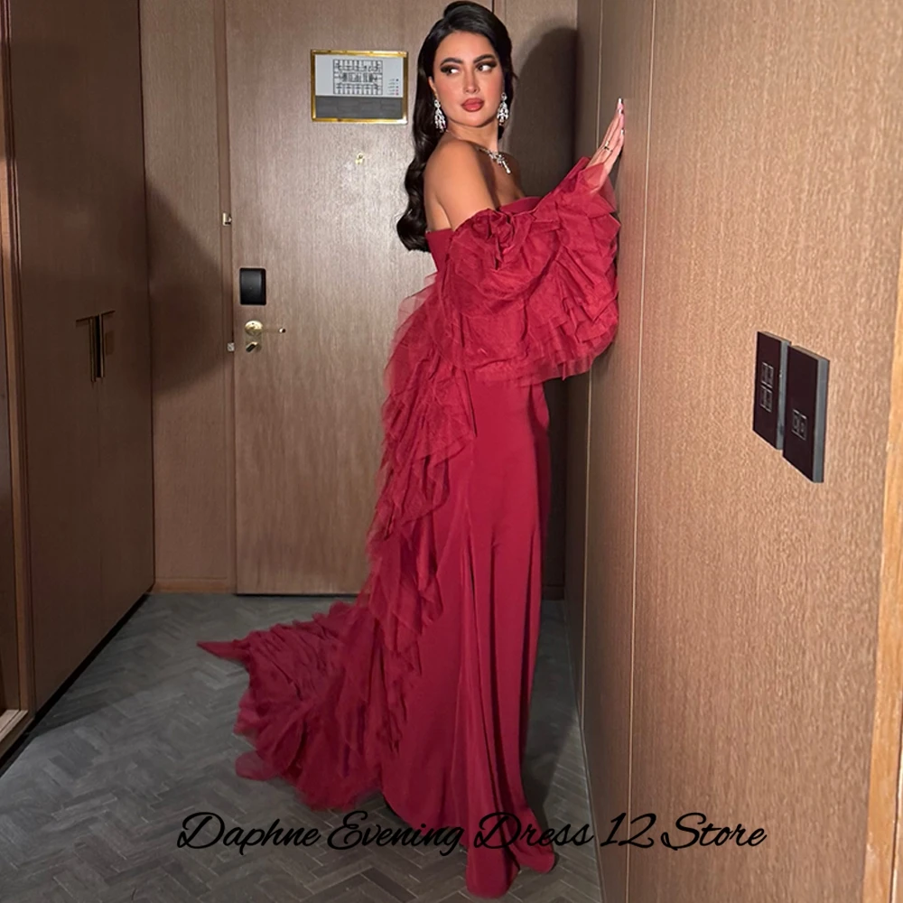 Klassieke rode jersey avondjurk Sierlijke zeemeermin strapless galajurken Delicate sweep trein op maat gemaakte jurken voor speciale gelegenheden