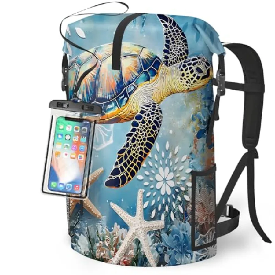 

Waterproof Dry Bag Heavy Duty Marine Dry Bags for Kayaking Hiking Sea Turtle Nautical Starfish Backpack Roll-Top Closure Bag -