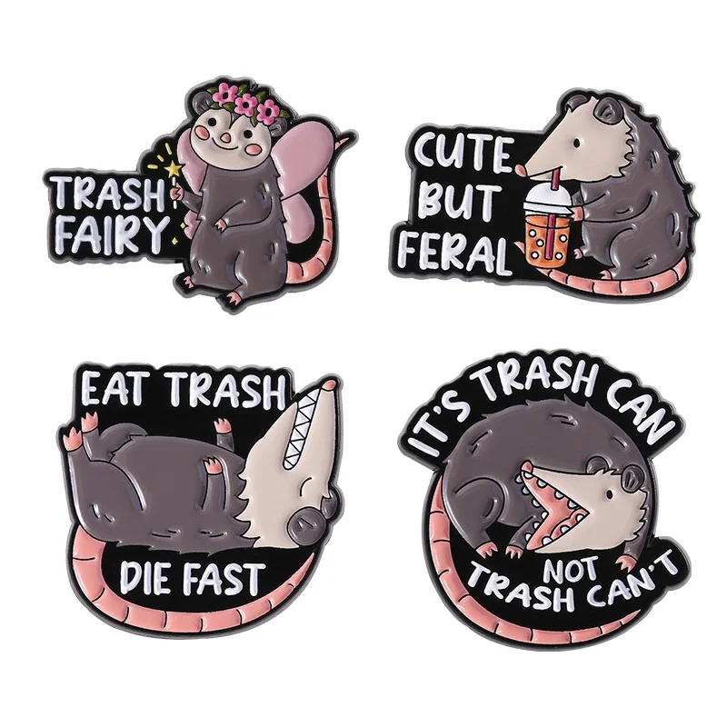 Cute But Feral Screaming Possum Enamel Pin Cute Opossum Trash Fairy Eat Trash Die Fast Brooches Lapel Collar Badge Jewelry Gifts
