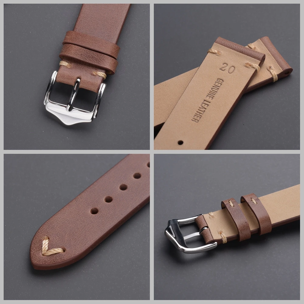 EACHE VAT Oil-waxed Genuine Leather Watch Straps Crazy Horse Leather Watch Bracelet 18mm 20mm 22mm Import