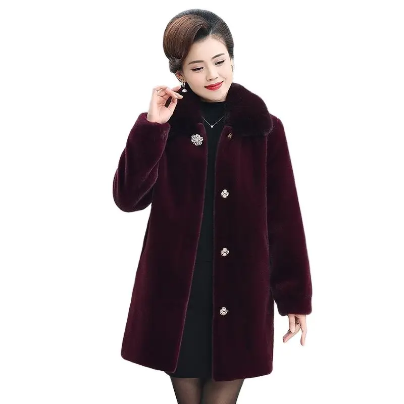 

Temperament Mink Coat Female Winter New Middle-aged And Elderly Mothers Fashion Long High-grade Imitation Mink Thick Coat Female