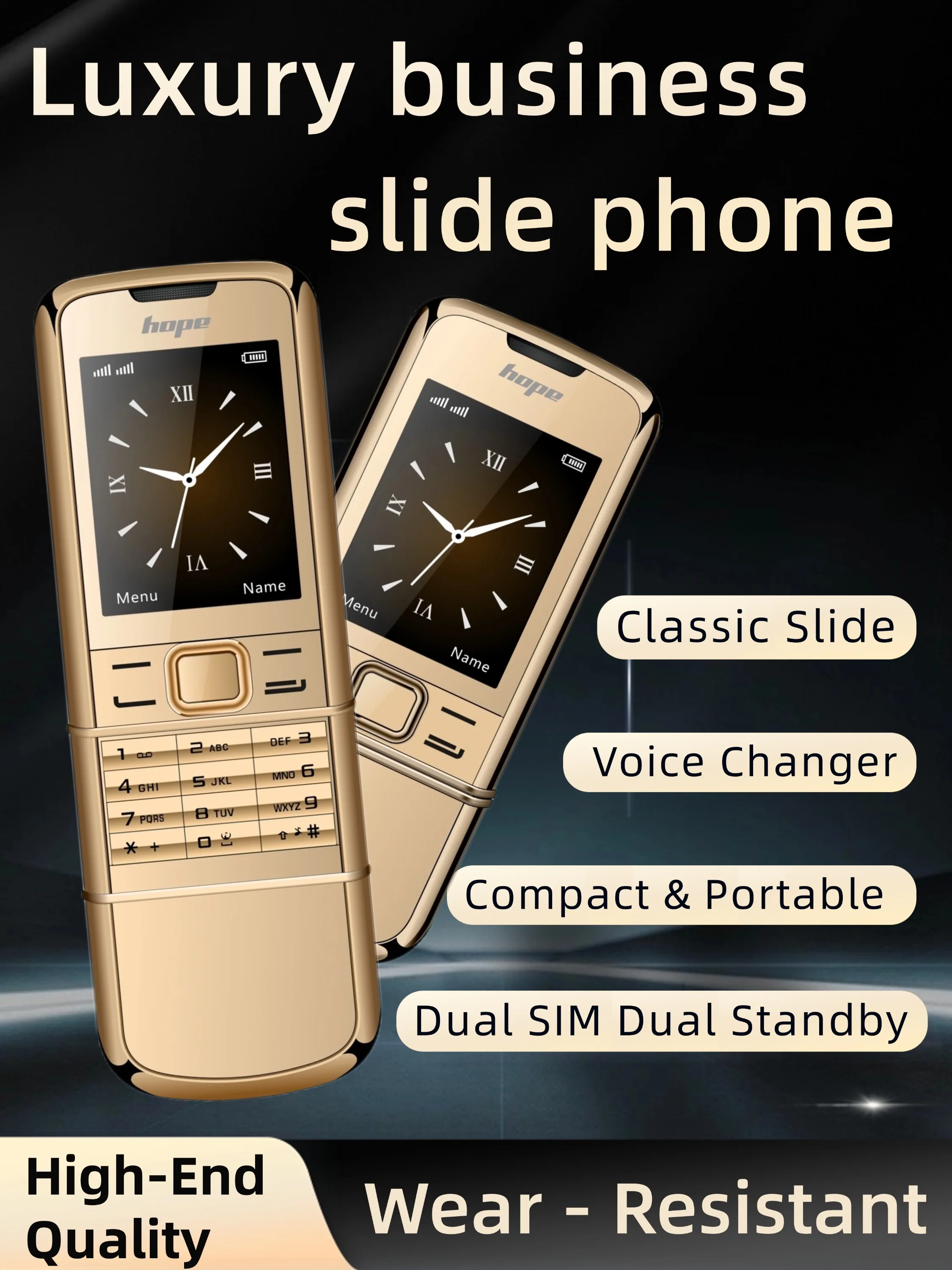 8800 Classic Retro Slider Senior Phone Dual SIM Metal Body Speed Dial Blacklist Durable Elderly Mobile Phone Big Button Luxury