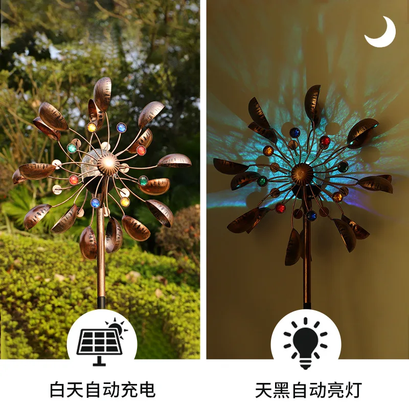 2024 New Rotating Windmill Fashionable Outdoor Solar Glow Windmill Garden Lawn Decoration Yard Metal Crafts Iron Windmill Decor