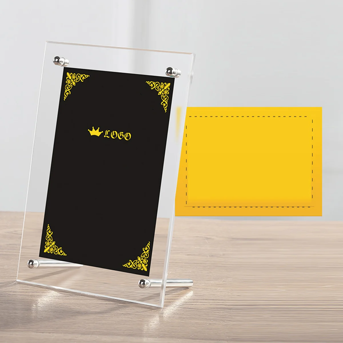 

2Pcs Glass Crystal Certificate Display Stand 5 Inches Photo Frame Protective Display for Bedroom Living Room