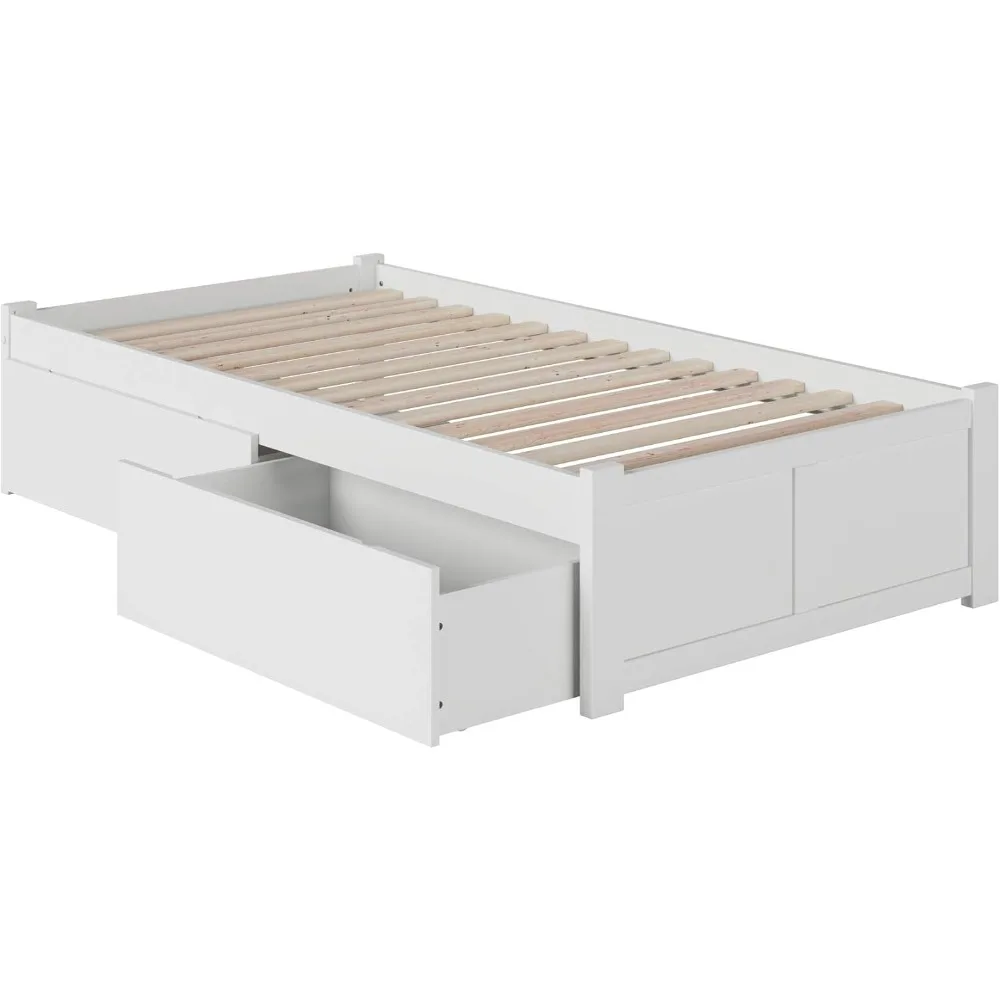 Bed, Size Platform Beds with Footboard & Storage Drawers in White, 600 Pounds, 72 Pounds, Bed