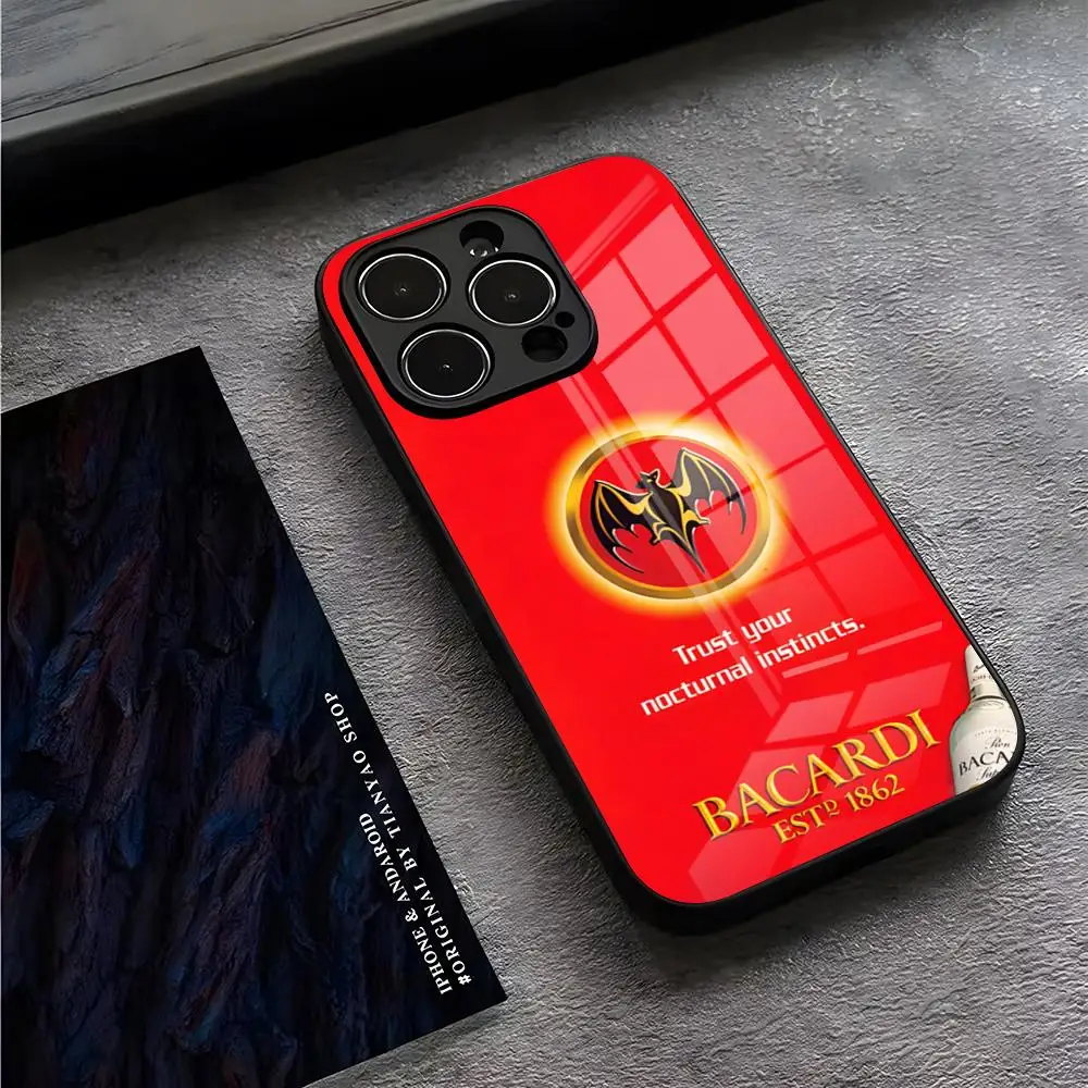 Funda de teléfono Bacardi Rum Vampire Bat para IPhone 16 Pro Max 14 17 Air 12 15 11 13 Mini X XR XS Max SE cubierta de cristal