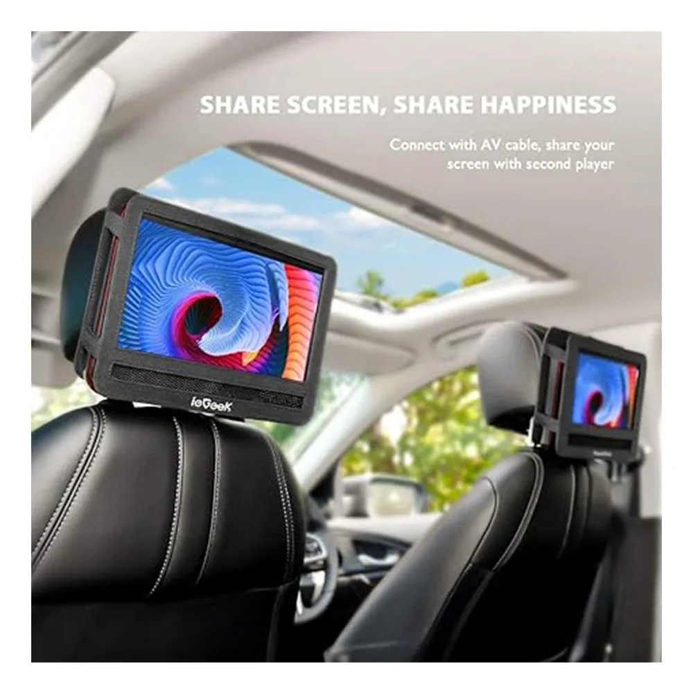 مشغل DVD محمول مقاس 11.5 بوصة من ieGeek مع بطاقة SD/منفذ USB، بطارية قابلة لإعادة الشحن لمدة 5 ساعات، شاشة واقية للعين مقاس 9.5 بوصة، تدعم AV-in /