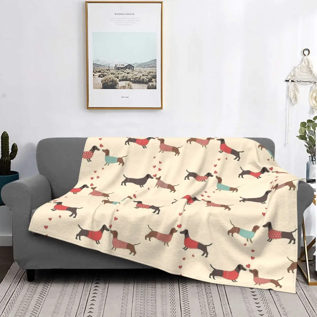 Dachshund Love Dog Cute Cartoon Blankets Coral Fleece Plush Print Breathable Ultra-Soft Throw Blanket for Sofa Car Quilt