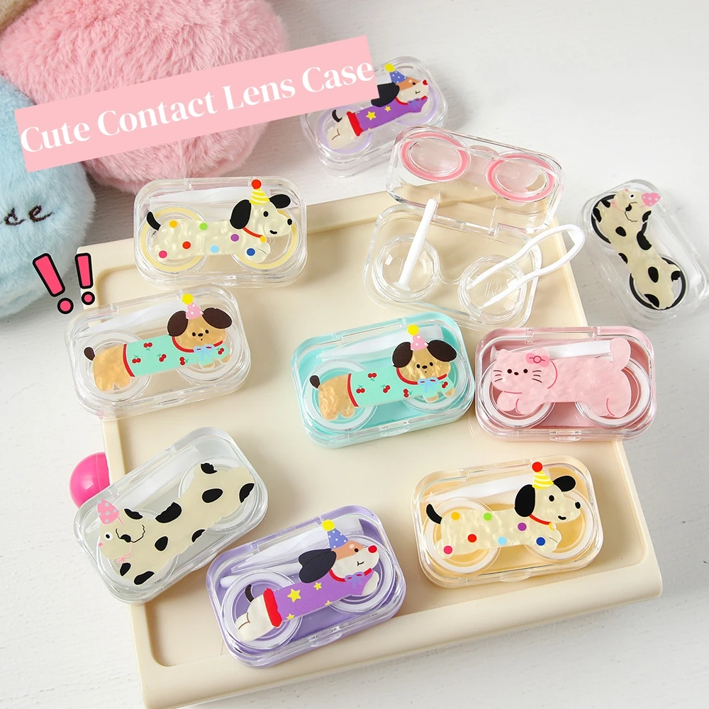 

Чехол для линз с мультяшным дизайном, зеленый, с откидной крышкой, милый пластиковый футляр для контактных линз, для ванной и путешествий