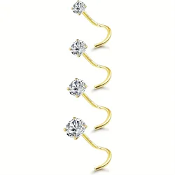 Drperfect 1Pcs 14K Gold Plated Zircon Nose Studs Stainless Steel Stud Nose Ring For Women Men L Bend Nose Stud Hypoallergenic