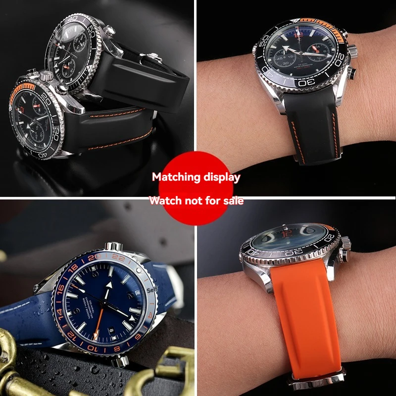 สําหรับ Omega ใหม่ Seahorse 300 Supermaster Ocean Universe 600 Quarter สีส้มนาฬิกาซิลิโคนกันน้ําพร้อมหัวเข็มขัดพับชาย
