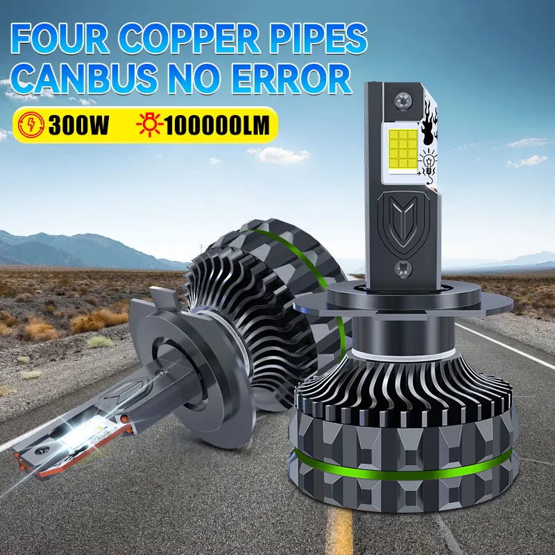 Carshark H8 H9 H11 LED Fog Lights 4 Copper Tube H1 H4 H7 LED Headlights Canbus 9005 HB3 9006 HB4 9012 Hir2 300W 6000K Bulb Lamps