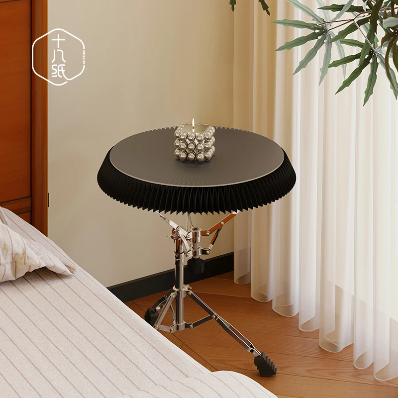 

Shibazhi Foldable Retractable Coffee Table Round Side Nordic Style Art Side Table Multifunctional Small Round Table
