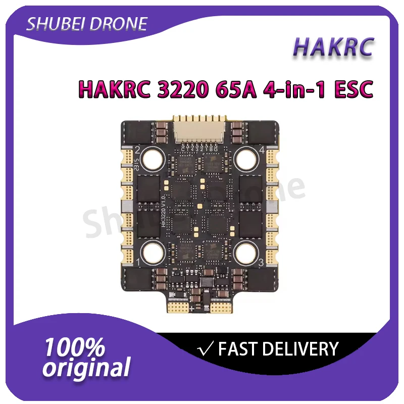 

HAKRC 3220 65A 4-in-1 ESC BLHeli_32 2-6S Brushless Speed Controller DShot1200 with RGB LED for FPV Racing Drone Accessories