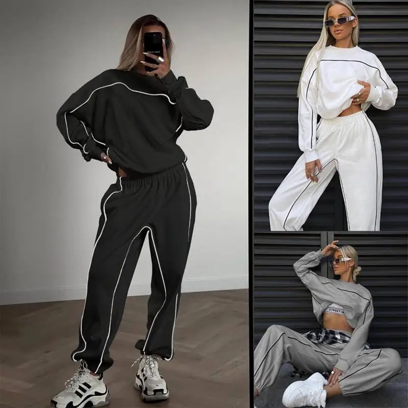 

Women's Street Sle Long Sve Sweatirt And Trousers Casual Sports Two-Piece Set Spring 2025 Faion Line Design