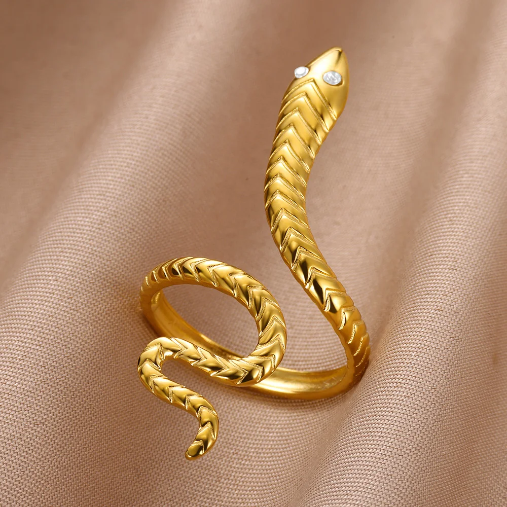 Edelstahl Schlange Ringe Für Frauen Männer Gold Farbe Offene Einstellbare Finger Ring Vintage Gothic Ästhetischen Schmuck anillos mujer
