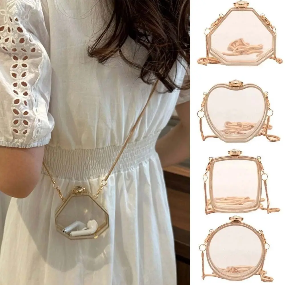 

Fashion Gold Lock Buckle Headphone Bag Transparent Acrylic Lipstick Bag Mini Daily Use Shoulder Bag