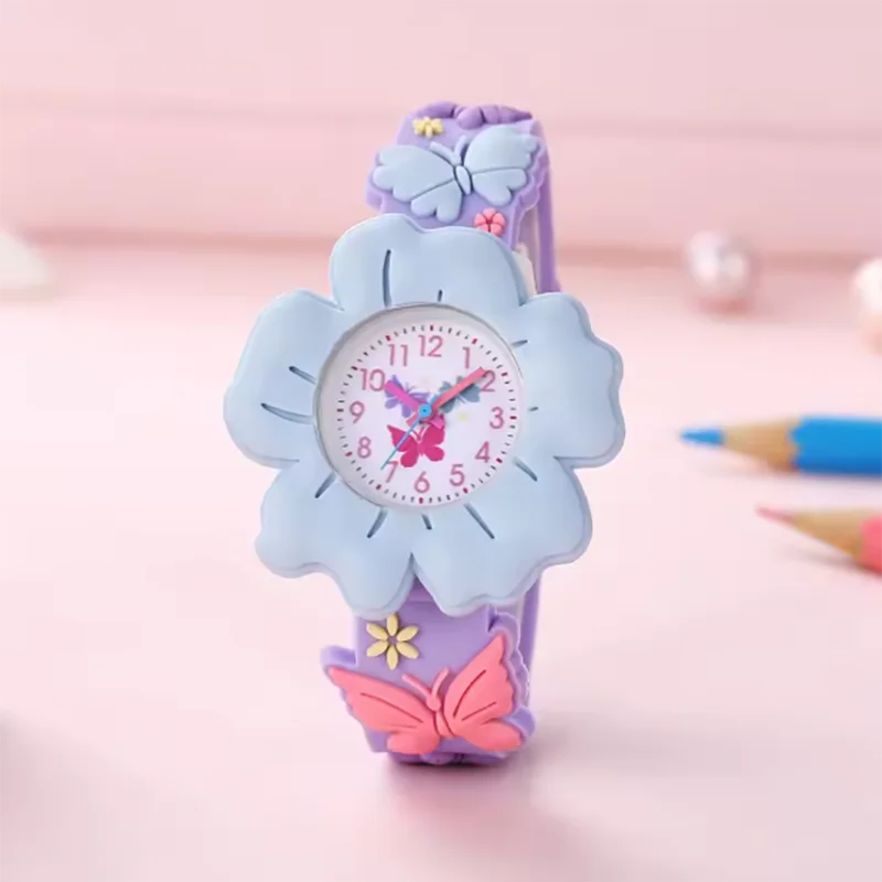 1 pezzo: simpatico orologio al quarzo colorato con fiore di farfalla, versatile orologio da cartone animato per studenti e bambini