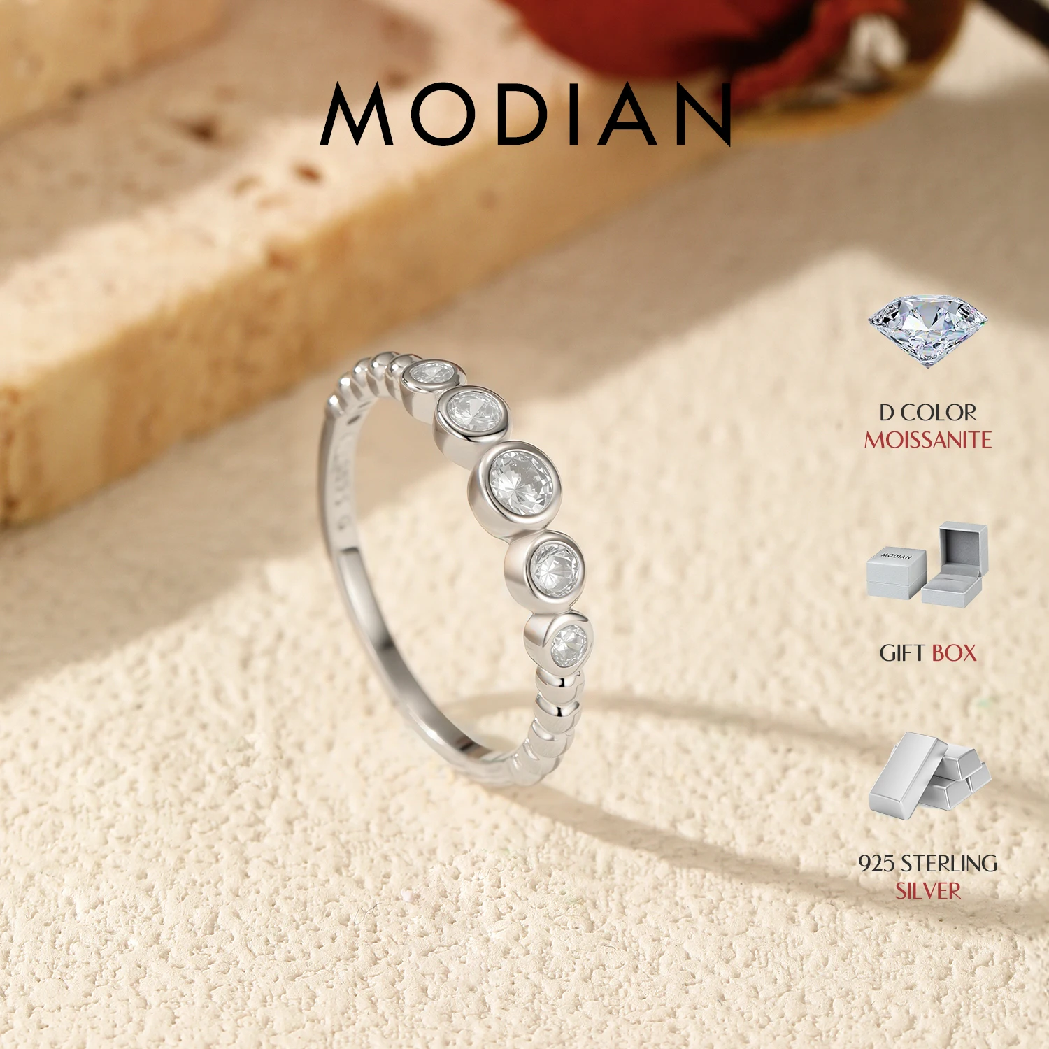 MODIAN D Color Round Moissanite 925 Sterling Silver Fashion Rings Sparkling Finger Rings For Women Wedding Fine Jewelry Gifts