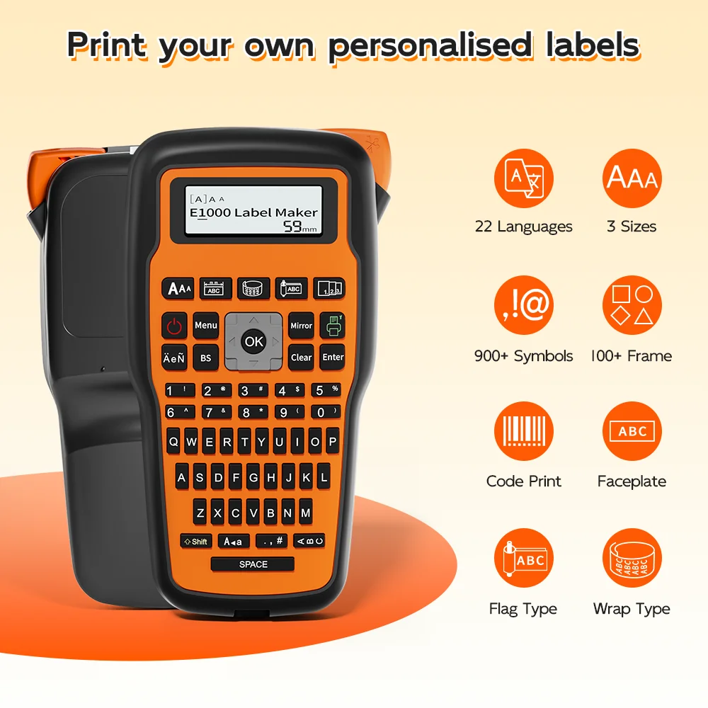 Portable Label Printer E1000 PRO 203dpi Compatible for Brother TZe-231 HSE-231 FX231 6-12mm Durable Label Tape for Work Labeling