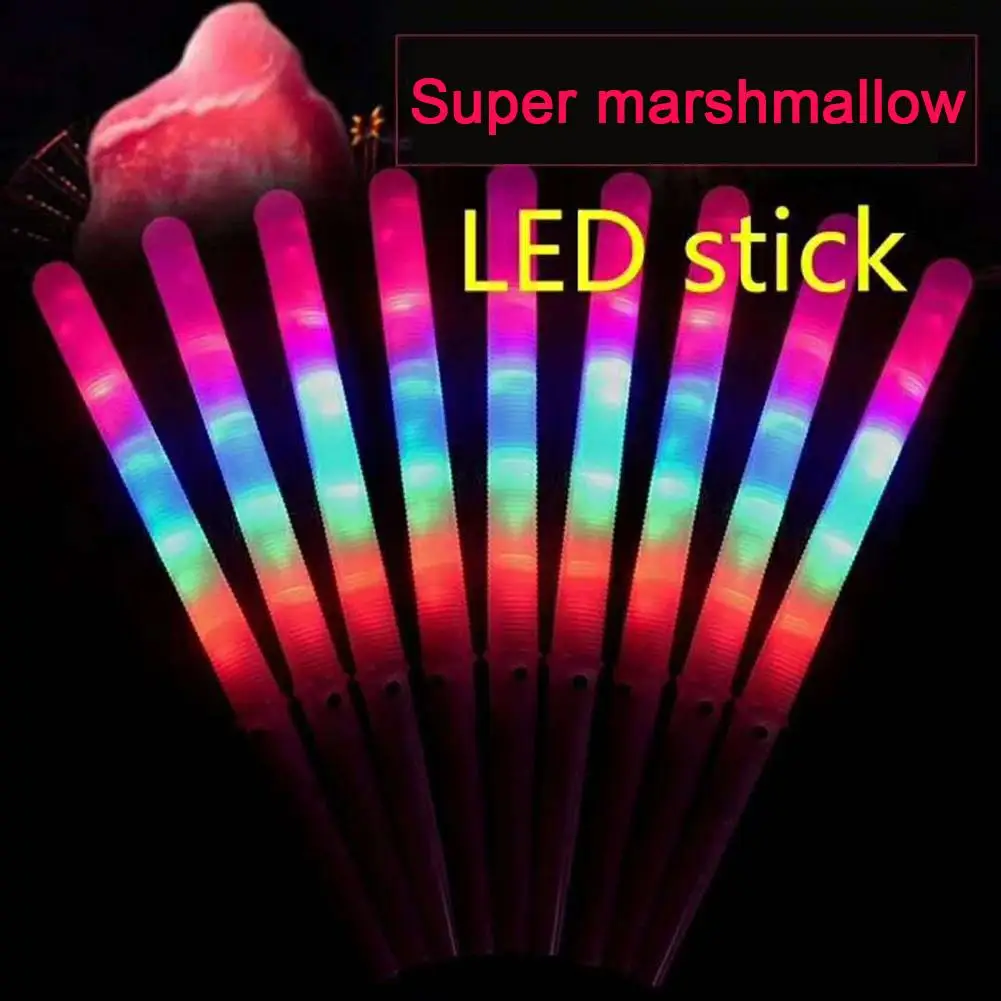 Colorful LED Glow Sticks Cotton Candy Cones Reusable Glowing Marshmallows Sticks LED Glowing Cheer Tube Dark Light for Party