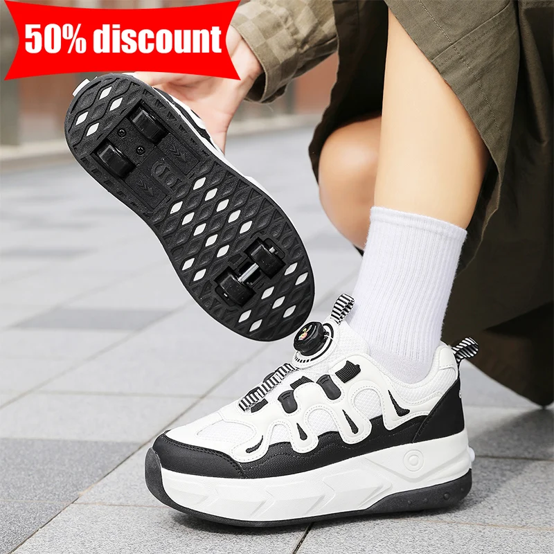 

Новые детские роликовые коньки из дышащей кожи для активного отдыха, четырехколесные спортивные кроссовки, модные универсальные кеды