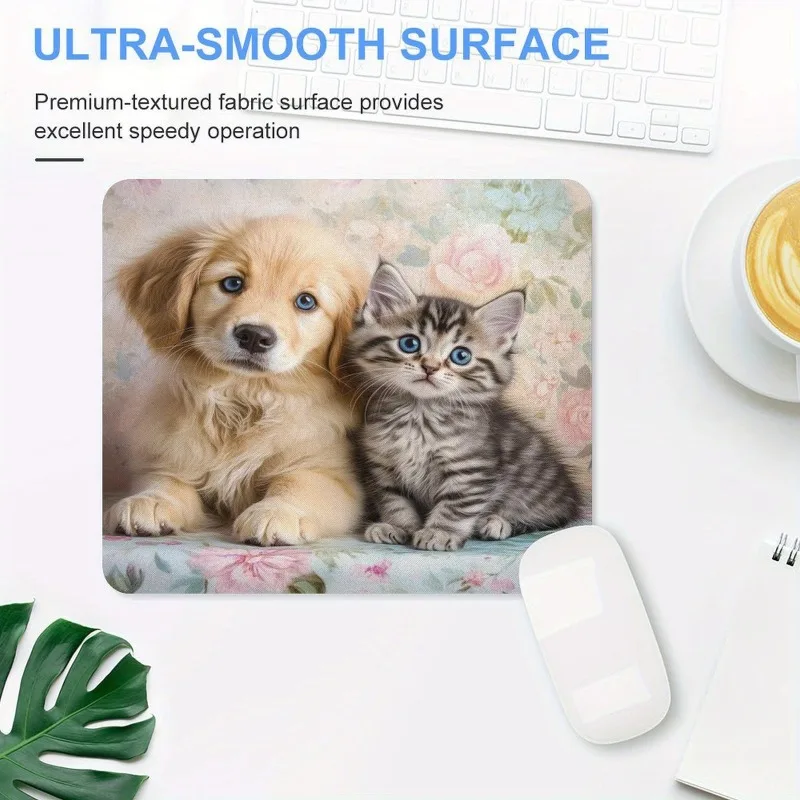 

Cute dog and kitten design mousepad non-slip rubber base smooth surface small size deskpad suitable for computer laptop keyboard