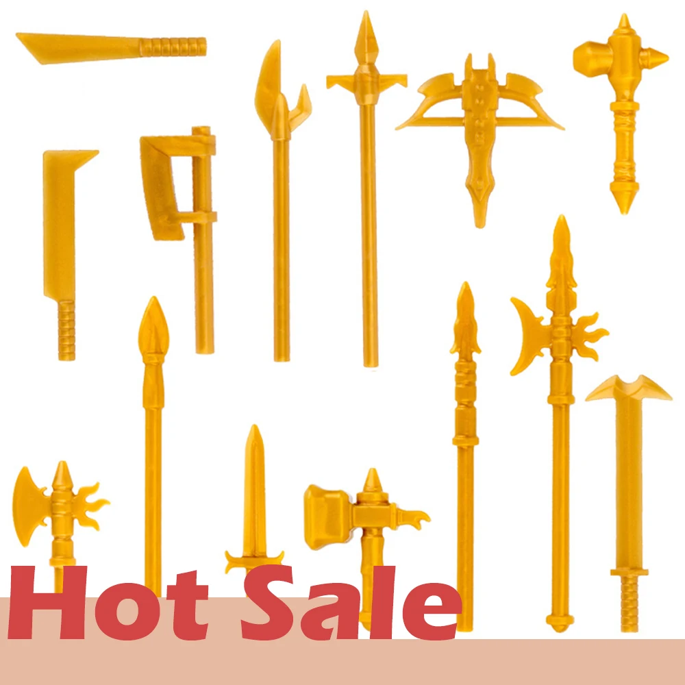 

10PCS MOC Medieval Military Soldier Gold Weapon Building Blocks Accessories Anime Figures Battle Ax Sword Kids Toy Gift Brick