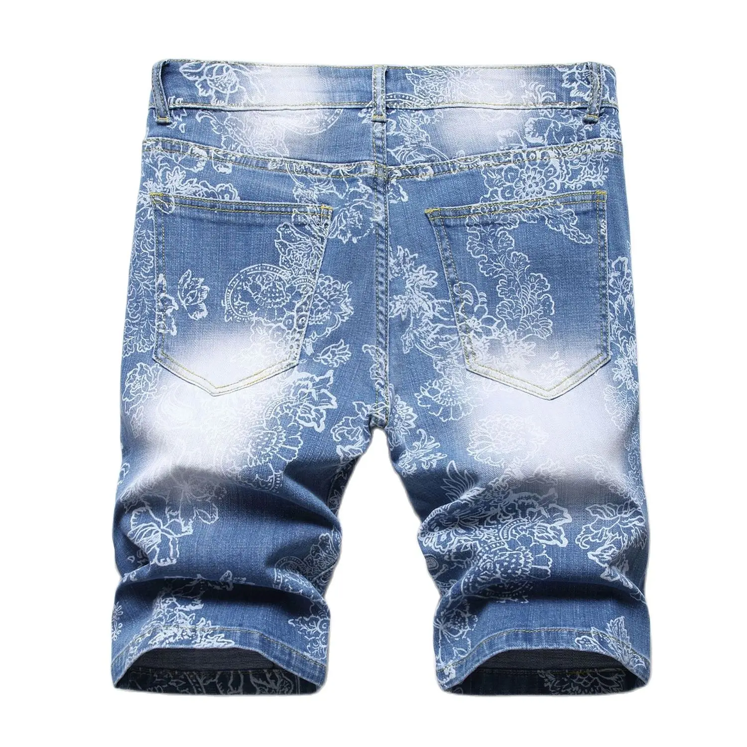 High Quality Men’s Slim-fit Ripped Stretch Denim Shorts,Trendy Printing Decors Casual Shorts,Stylish Sexy Street Jeans Shorts;