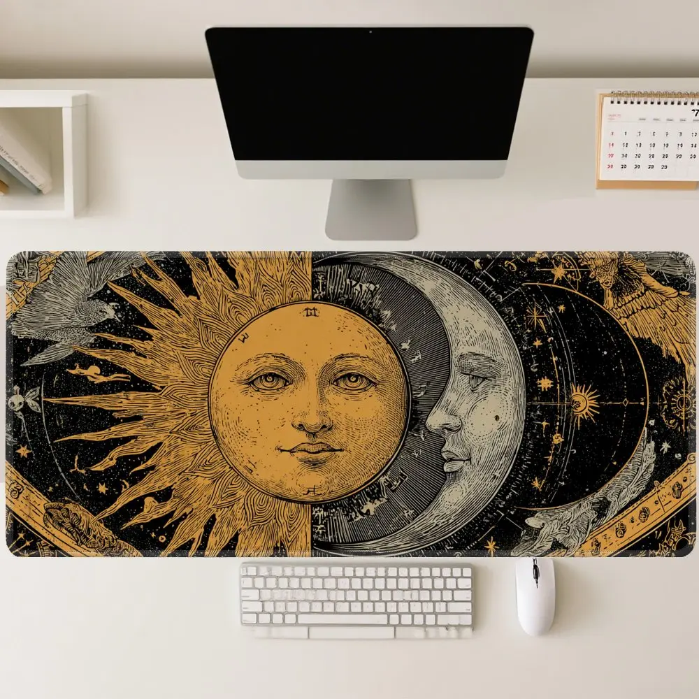 Mystic Sun and Moon Desk Mat Large XXL Gaming Mouse Pad Rubber Astrology Celestial Desk Mat