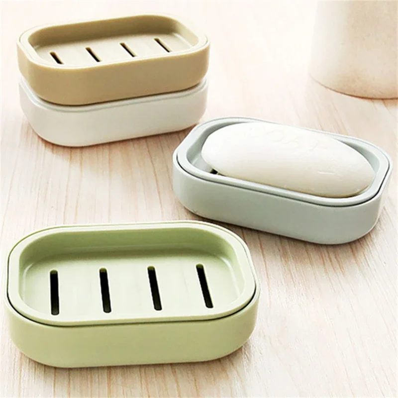 1PC Portable soap tray Double-layer plastic box Household bathroom drain tray Bathroom soap box with lid