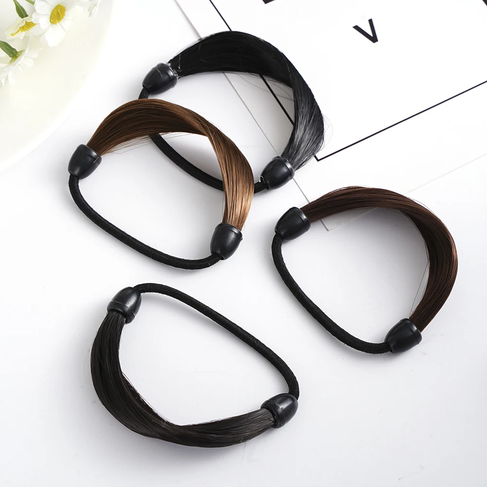 Rubber Band Made Of Hair Rope Simulation Wig Head Rope Fashion Wig Hair Ring Straight Hair Tie Ponytail Elastic Hair Accessories