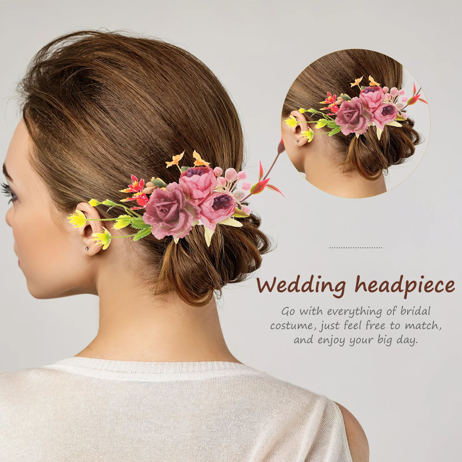 

Bridal Hair Comb Wedding Headdress Simulation Artificial Flowers Full Pretty Comfortable Touch Natural Stable Women Bride Gift