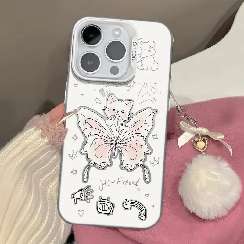 Capa de Silicone para iPhone, Capa Fosco, Laser Butterfly, Cat, 15, 14 Pro Max, 11, 12, 13 Pro Max, X, XR, XS Max, 7, 14, 15 Mais