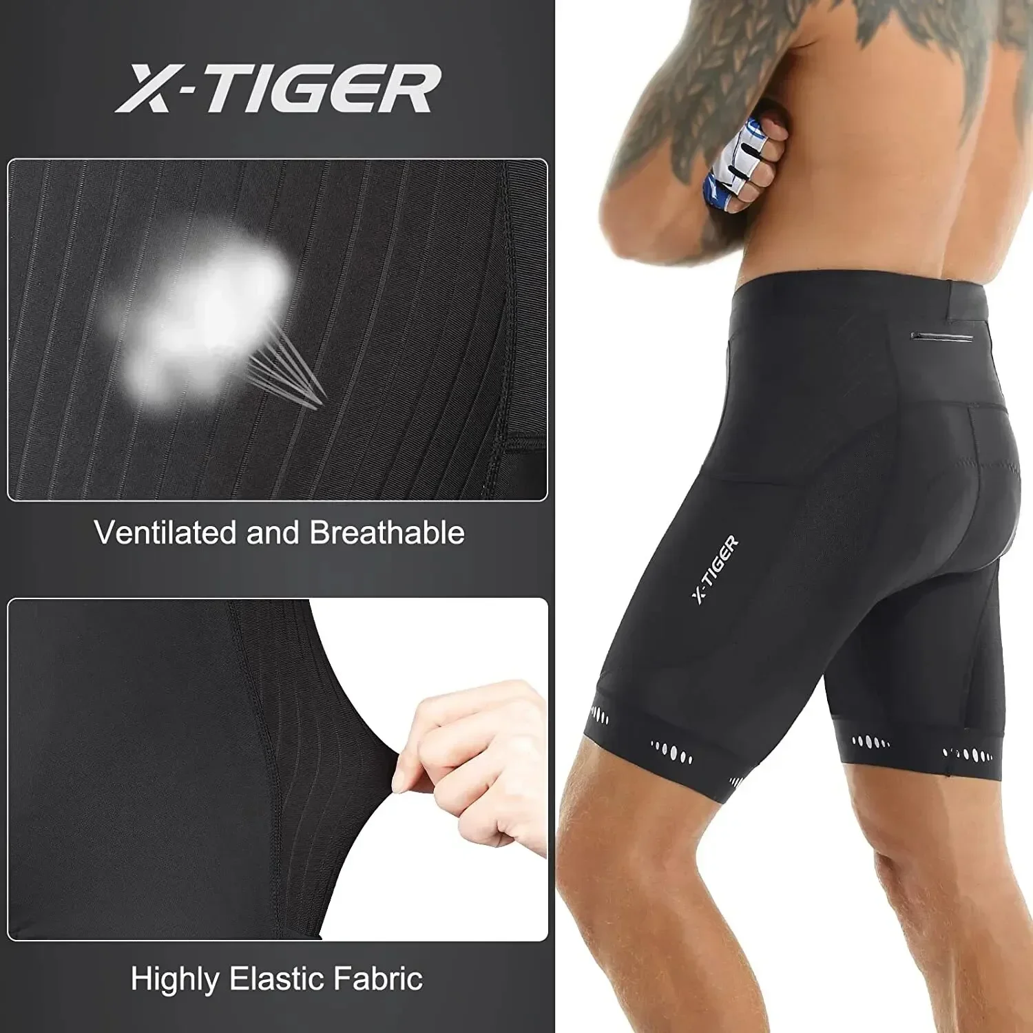 X-TIGER Men Cycling Shorts with Back Pocket Gel Padded Breathable MTB Bike Shorts Mountain Road Biking Riding Half Pants Tights