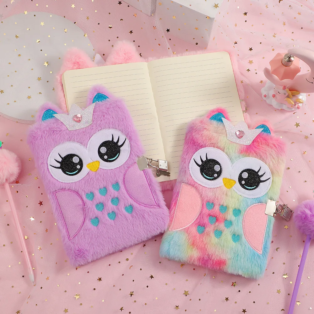 Cute Cartoon Little Princess Owl Notebook Soft Plsuh A5 Notebook for Girl Kawaiii Animal Diary Book With Lock School Stationery