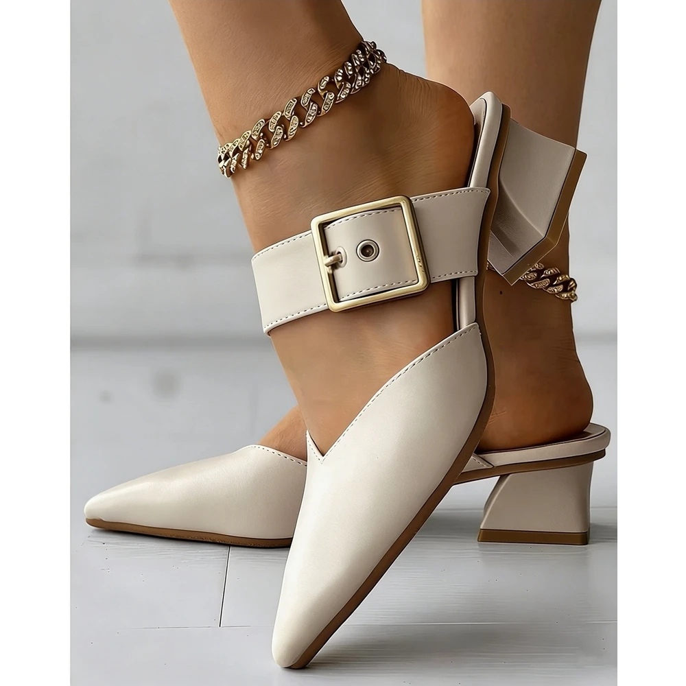 

Fashion Women Buckle Strap Decor Pointed Toe Slingback Sandals Lady Summer Casual Going Out Turkey Slippers Party Shoes Sandals