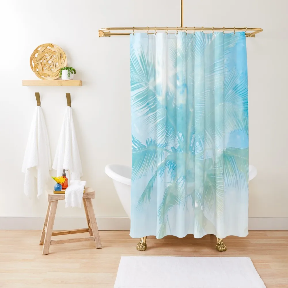 

Blue Palm Tree Shower Curtain Cover Waterproof Shower Curtain