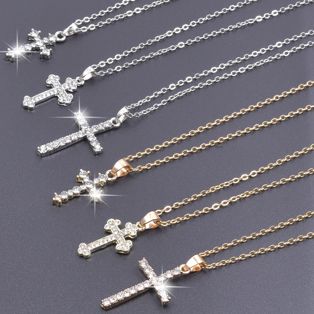 Cross Charm Necklace Crystal Pendant Necklaces For Women Men Accessories Rhinestone Christ Crosses Choker Gift Fashion Jewelry