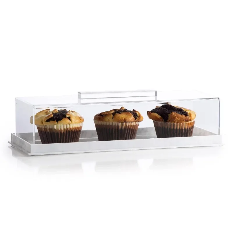 Square tray marble cake rack, dessert with lid acrylic display box, high transparency and dust-proof.