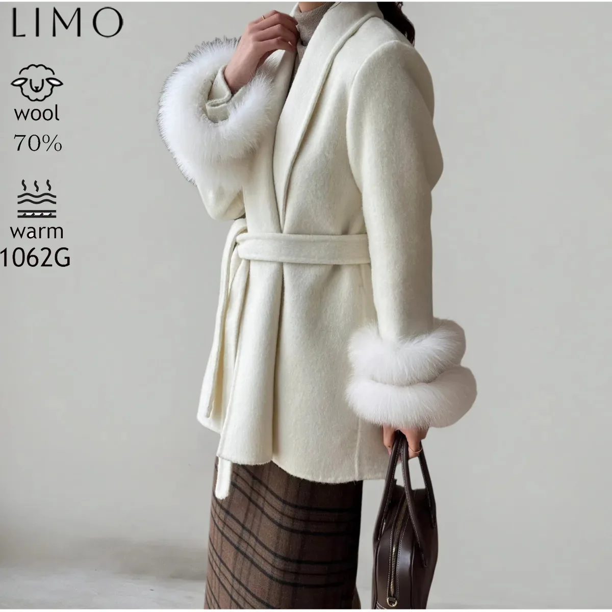 

LIMO Statement Sleeves Wool Cotton Blend Coat Women Office Commute Autumn Winter Stylish Winter Easy Wear