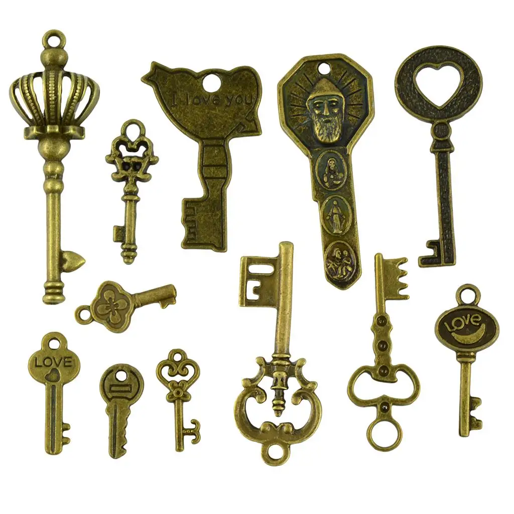 Vintage Bronze Key Charm Assortment Alloy Pendants Jewelry Making Findings for Bracelets Necklaces