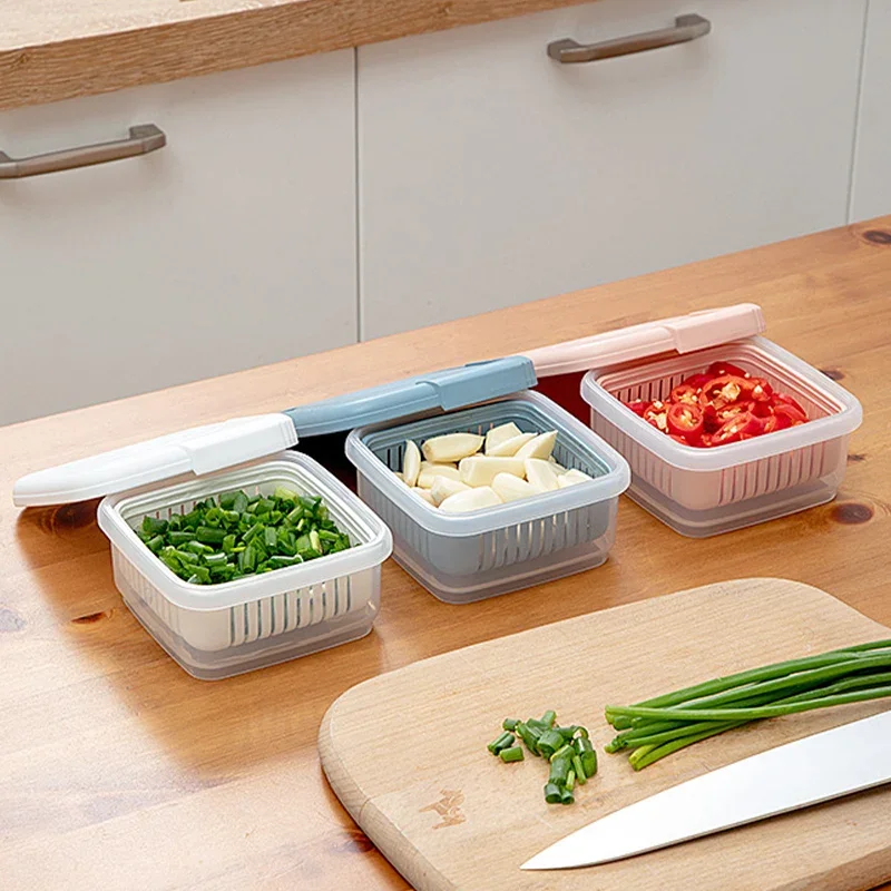 Kitchen Fruits Vegetables Storage Box Fridge Ginger Scallion Onion Fresh-keeping Container Food Drain Crisper Organizer