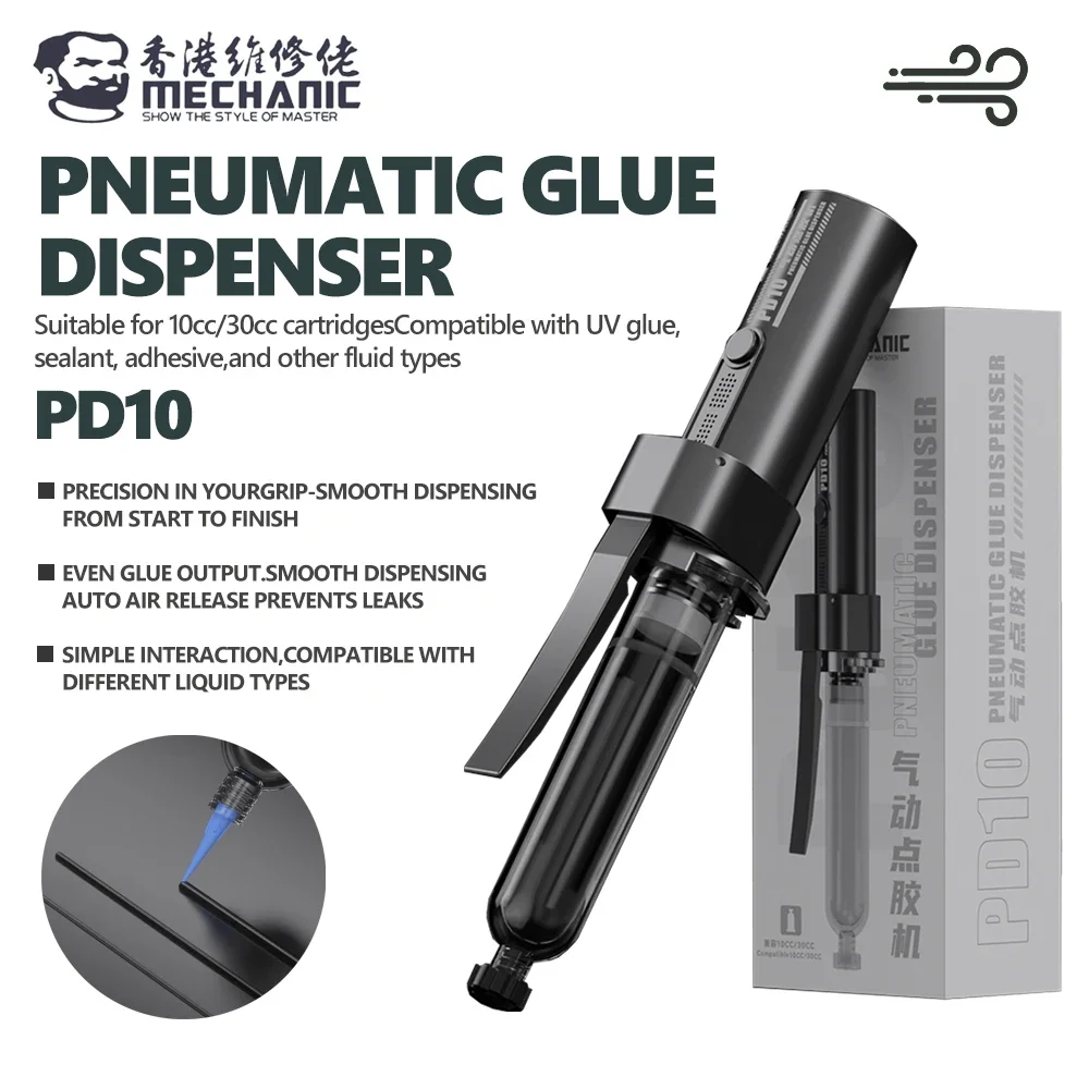 MECHANIC PD10 Pneumatic Dispensing Gun Supports 10/30CC for Mobile Phone Repair UV Adhesive Sealant Solder Paste Dispensing Tool