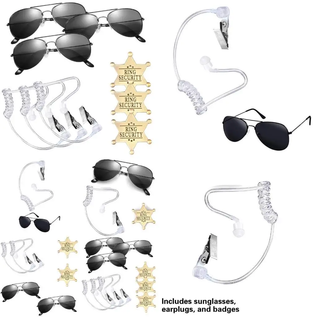 

652F Adult Secret Agent Outfit Accessories With Black Eyeglasses Earpiece And Badge