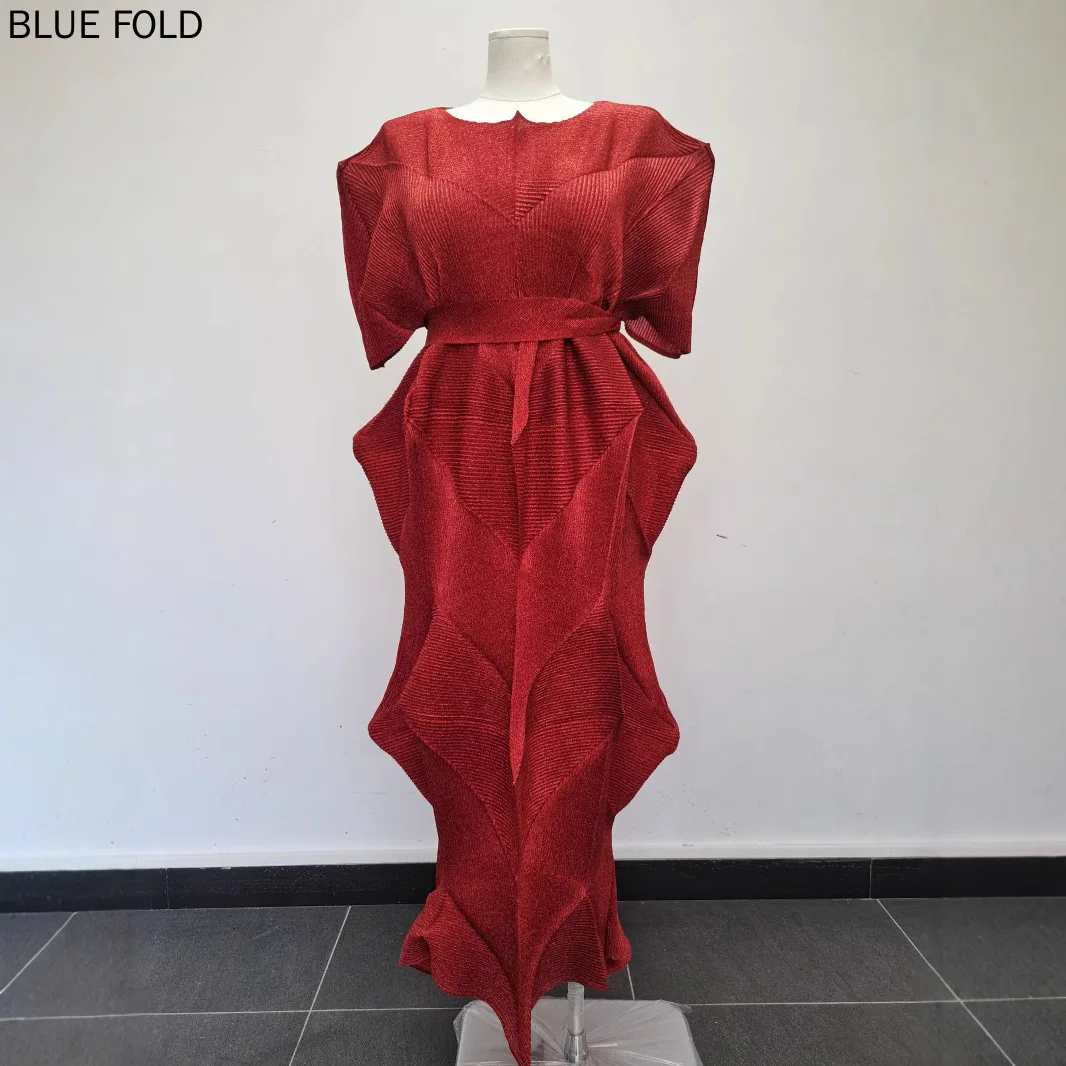 

MIYAKE Plus Size African Women's New Crumple Dress European and American Fashion Loose Dress Elegant Temperament PLEATS Vestido