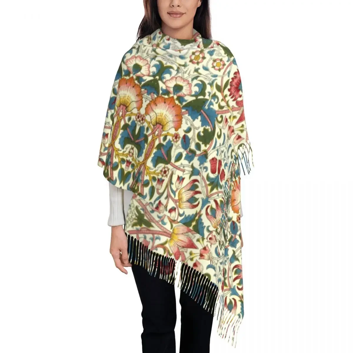 William Morris Scarf Women Fashion Winter Shawl Wraps Floral Textile Pattern Tassel 