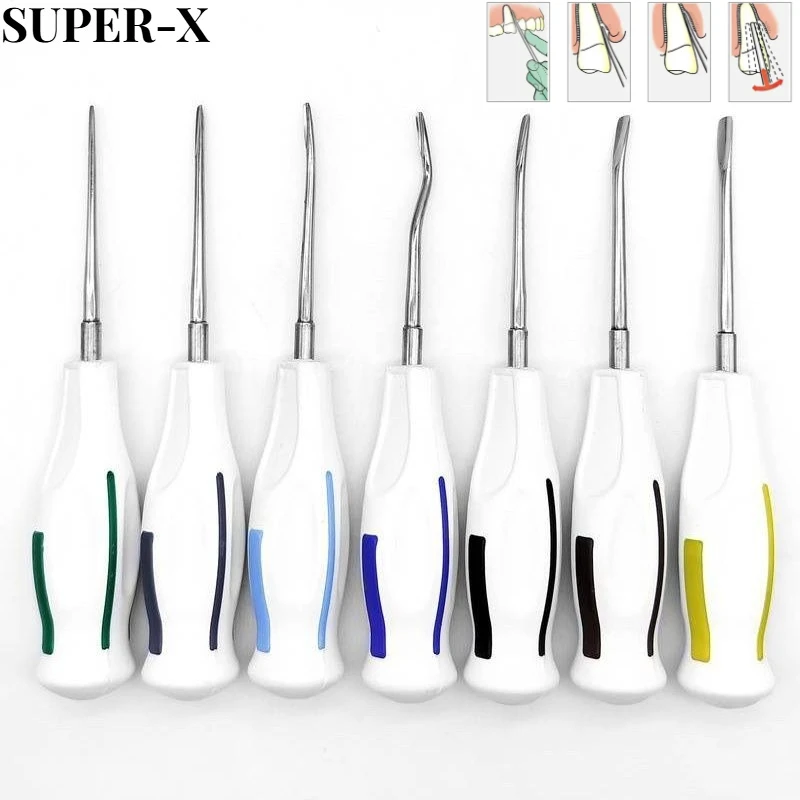 7PCS/set Dental Luxating Lift Elevator Bend Tooth Extraction Collar Autoclavable Uncoated Stainless Steel Extraction Tool