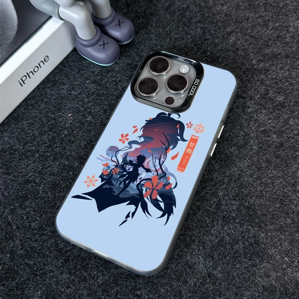 Ganyu Genshin Plenilune Gaze Phone Case IMD Color Silver Shell For IPhone 16 15 14 13 12 Pro Max Plus