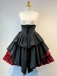 Gothic Lolita Skirt SK Cotton Lace Up Ruffles Pleated Lolita Black Dress